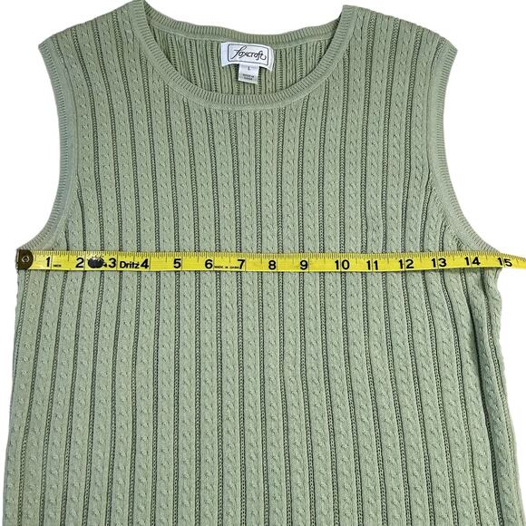 Foxcroft Cable Knit Top Women Size Large Sage Green Supima Cotton Ribbed Vest - Picture 9 of 10